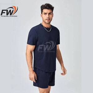 Conjuntos de camiseta y pantalones cortos casuales de verano para hombre, 100% algodón, transpirables, estilo urbano, con impresión de logotipo personalizado - Product Image 5