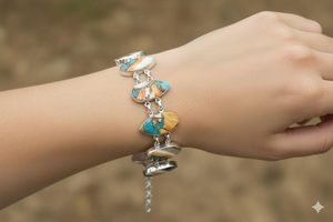 Pulsera ajustable de plata de ley 925 con turquesa natural de ostra, 7-8 pulgadas, hecha a mano, joyería de piedras preciosas para hombres y mujeres - Product Image 2