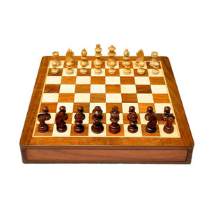 Luxury Solid Wood Chess Set 15" Folding Travel Board <b>Game</b> - Custom Handcrafted Staunton Pieces with Drawer Storage Chessboard - Product Image 1