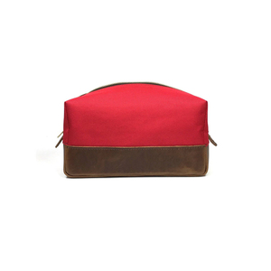 <b>Waxed</b> <b>Canvas</b> Leather Eco-Friendly Large for Bag Double Zipper Custom Logo Mens Travel Shaving Dopp Kit Waterproof Cosmetic - Product Image 1