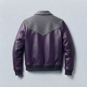 Blouson bomber en PU violet pour homme, col rabattu, fermeture éclair, style décontracté, vêtement d'automne - Product Image 6