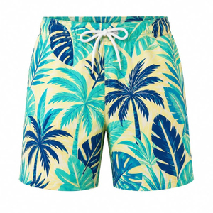 <b>Men's</b> Blue White Patterned Board <b>Shorts</b> Quick Dry Drawstring Waist Mid Length <b>Swim</b> Trunks Printed Design Beach Wear Manufacturer - Product Image 2