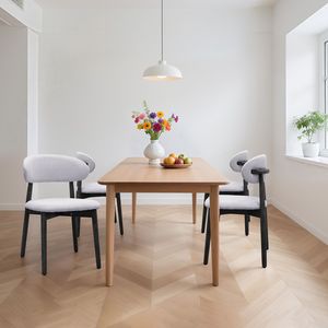 Sedie da pranzo imbottite in cotone e lino blu lavato con gambe in legno massello nero (set di 2) - Product Image 5