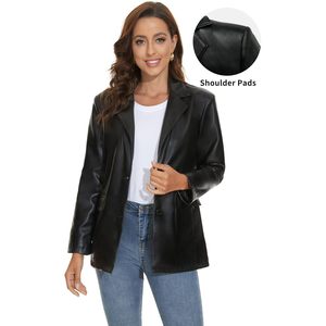 Chaqueta Blazer Cruzada de Piel Sintética para Mujer, Estilo Motero, Holgada, con Tejido de Piel Sintética, Moda Vegana - Product Image 4