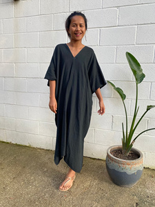 Black Midi <b>Kaftan</b> <b>Dress</b> Plus Size Double Gauze Cotton Caftan Gothic African Mumu Style Moroccan Inspired Flowy <b>Dress</b> - Product Image 3