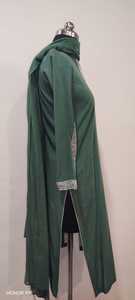 Women's Green Rayon <b>Abaya</b> With Embroidered Sleeves And Slit Hem For <b>Prayer</b> Modest Floor Length Loose Fit Middle East Style - Product Image 2