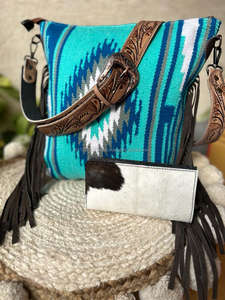 Bolsos de hombro con flecos de cuero tallado en lana Jacquard hechos a mano Real, bolsos de mano de cuero de vaca con estilo, conjuntos combinados únicos - Product Image 4