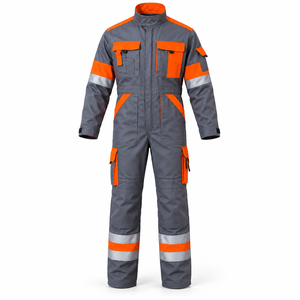 Custom Design Mens Reflective Coverall Hi Viz <b>Silver</b> Tape Two Tone Long Sleeve Cargo Pocket Engineering Workshop Working Uniform - Product Image 1