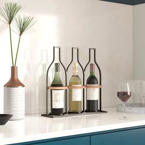 Organizador de Vino Decorativo para 3 Botellas con Detalles en Madera, Soporte de Vino Vertical de Alambre Negro Minimalista - Product Image 6