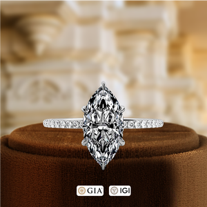 แหวนเพชรทรงมาร์คีส์ 1.5 กะรัต เพาะเลี้ยงในห้องปฏิบัติการ ทอง 14K แหวนแบบคลาสสิคประดับเพชรแบบพาเว่ แหวนแต่งงานแบบฮาโลซ่อน แหวนเพชรเม็ดเดี่ยวสำหรับเจ้าสาว แหวนวินเทจ - Product Image 1