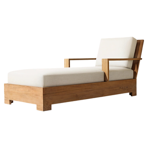 Chaise longue minimaliste en teck, style tropical moderne avec accoudoirs, coussin confortable, imperméable, pour hôtel, villa, mobilier d'extérieur - Product Image 1