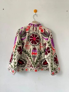 Bata de mujer con cuello en V, 100% algodón, reversible, con bordado floral azul, tipo kimono largo, con cinturón, para estar en casa, hecha a mano - Product Image 2