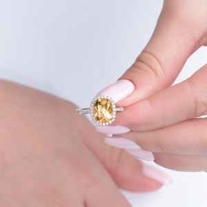 Bague de fiançailles en citrine orange, halo, certifiée, grande citrine, bague de mariage, bijoux fins - Product Image 6