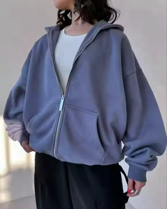 Sudadera con capucha personalizada para mujer, bordada, con cremallera, tops de moda para otoño e invierno, tejido de punto de 500 g/m², corte holgado, sudaderas casuales con capucha - Product Image 3