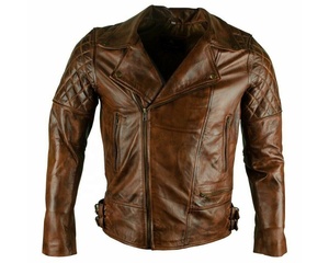 VENUS MODE Antique Brown Cow Skin Real Leather Jacket Men Vintage Distressed Stand Collar Winter Season <b>Biking</b> Motorcycle Riding - Product Image 2