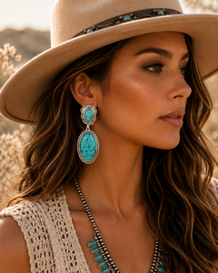 Boucles d'oreilles pendantes en turquoise, style western, faites à la main, bijoux en argent du sud-ouest pour femme, cadeau - Product Image 2