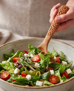 Ensemble de cuillères à salade en bois faites à la main avec un motif de nœud celtique, finition mate, couverts traditionnels pour la salle à manger et les restaurants - Product Image 6