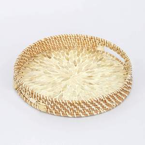 Plateau de service rond en rotin fait à la main, fabriqué au Vietnam, pour bonbons, collations, incrustations de nacre, plateau alimentaire en bambou, panier à fruits - Product Image 6