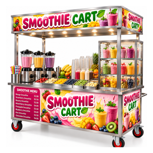 Carrito de Batidos de Acero Inoxidable, Carrito Móvil con Estantes de Vidrio y 4 Ruedas para Tiendas de Alimentos y Bebidas - Product Image 2
