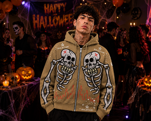 Men's <b>Gothic</b> Skeleton Graphic Khaki Hoodie <b>Jacket</b> Custom Printed Zip Up Hoodie Streetwear Casual Fashion Hooded <b>Jacket</b> - Product Image 6