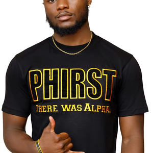 T-shirt Homme Alpha Chenille Personnalisable Noir et Or Fraternité Vie Grecque Décontracté Tendance 100% Coton Lavé Vierge - Product Image 3