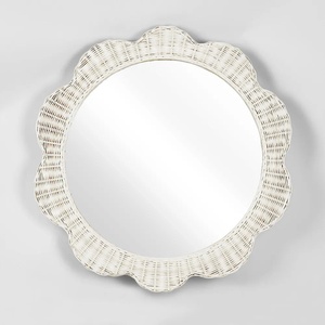 Miroirs décoratifs mignons pour chambre et salle de bain, pièces d'appoint en rotin naturel tressé à la main avec bord festonné - Product Image 3