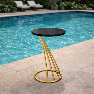 Mesa Auxiliar Contemporánea con Tapa de Metal, Base Artística de Varilla de Metal Dorada, Mesa de Diseño para Sala de Estar, Dormitorio, Muebles para el Hogar - Product Image 5