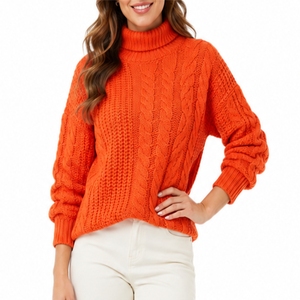 Women Sweater Bright Color Turtleneck <b>Cable</b> Knit Stylish Comfortable Warm Premium Oversized Sweater Modern Women Fashion - Product Image 1