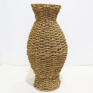 Handmade Water <b>Hyacinth</b> Eco-Friendly Art Deco Round <b>Vase</b> Tabletop Living Room Decor 8-12 Inch Diameter - Product Image 1