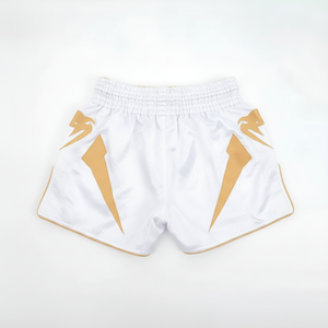 Shorts MMA blancs unisexes, vêtements d'entraînement de arts martiaux mixtes, logo sur le devant, polyester à séchage rapide, shorts de Muay Thai pour hommes - Product Image 2