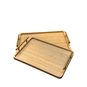 Plateau de service élégant en bois massif naturel avec poignées, ustensiles de cuisine, plateaux de service pour la maison et l'hôtel, pour les collations et les jus - Product Image 4