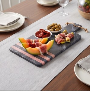 Tabla de cortar de mármol con asa, diseño de rayas rosas, rectangular, con cuerda - Product Image 2