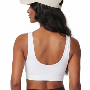 Women Seamless U-Neck <b>Sports</b> <b>Bra</b> <b>White</b> Spaghetti Strap Medium Support Yoga Top Solid Color Simple Style Adult Wear - Product Image 3