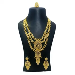 สร้อยคอพร้อมจี้ทองคำแท้ 24K/18K ดีไซน์หรูหราสไตล์แอฟริกัน ชุดเครื่องประดับครบชุดสำหรับงานแต่งงานของผู้หญิงชาวไนจีเรียและกานา - Product Image 1