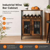 Meuble de rangement industriel en bois et métal, casier à bouteilles, porte-verres, porte en maille, bar à domicile, armoire à vin et spiritueux en gros