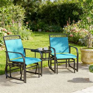 Set da Giardino con 2 Sedie a Dondolo Blu e Tavolino per Terrazza - Product Image 4