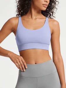 Women Mesh Back Strappy Workout <b>Crop</b> <b>Top</b> Medium <b>Support</b> Yoga Bra Molded Removable Padding Sports Apparel Private Label Supplier - Product Image 3