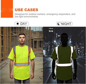T-shirt de travail haute visibilité pour homme, polyester, manches courtes, col rond, vêtements de sécurité avec bandes réfléchissantes - Product Image 6