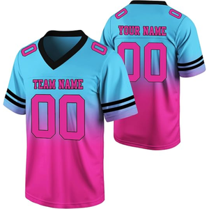 Maillot de football américain personnalisé unisexe pour adulte, noir et rose, col en V, manches courtes, imprimé, respirant, coupe classique - Product Image 4