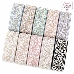 Elegant Light Pastel Floral Embroidered <b>Laces</b> for dresses sarees crafts and premium fashion embellishments. - Product Image 1