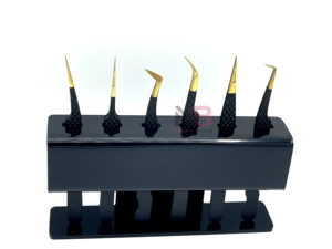 Juego de Pinzas para Pestañas de Acero Inoxidable con Recubrimiento Dorado de Precisión y Mango Negro para Uso Profesional en Extensiones - Product Image 2