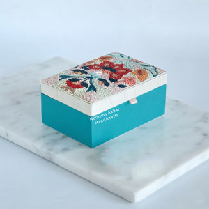 Pastel Floral Beaded Jewellery Box Turquoise MDF Jewelry Case Handcrafted Gift Storage Factory Wholesale - Product Image 1