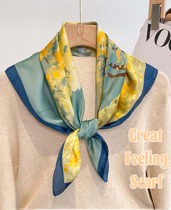 New Design Floral 90*90cm Square Silk Scarves Feeling Bandana <b>Head</b> for Women Scarves For Events Silk <b>Wrap</b> Scarves - Product Image 6