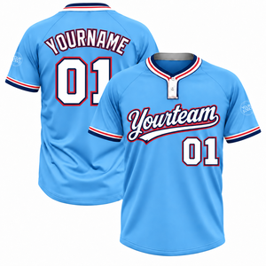 Camiseta de Béisbol Unisex al por Mayor, Personalizada y Sublimada, Color Azul Cielo, Manga Raglán, Ribete en Contraste, Ropa Deportiva para Equipos de Softbol, Logotipo Bordado, EE. UU. - Product Image 2