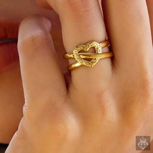 PRAO Bague cœur plaquée or anti-ternissement à taille réglable Accessoire anneau à la mode - Product Image 4