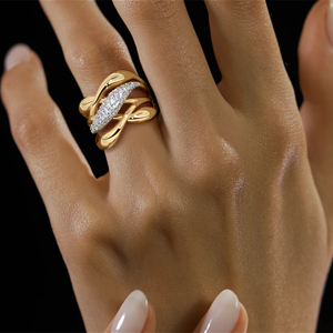 Luxury Yellow <b>Gold</b> <b>Cocktail</b> <b>Ring</b> With Round Brilliant Cut Diamond Geometric Design Unisex Everyday Wear - Product Image 3