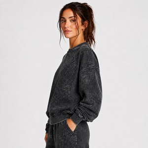 Sweat-shirt en molleton personnalisé pour femme, délavé à l'acide, avec logo sur le devant, écologique, de haute qualité, pour un usage décontracté - Product Image 5