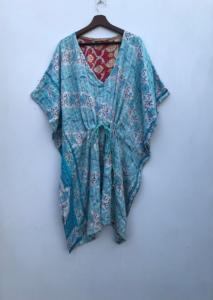 Caftán de algodón Kantha bordado a mano para mujer, estilo bohemio, para playa, suelto, tipo maxi. - Product Image 2