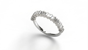Anillo de compromiso clásico de media eternidad con diamantes cultivados en laboratorio de corte baguette recto, ligero y moderno para mujer - Product Image 5