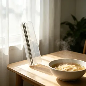 Ensemble de baguettes en acier inoxydable avec étui transparent, couverts portables pour restaurant, restauration, voyage, repas - Product Image 1